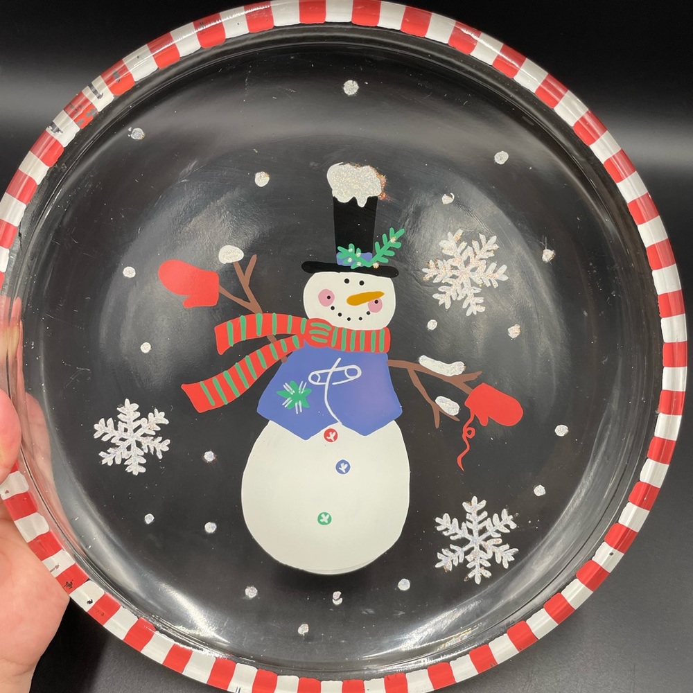Christmas Snowman clear glass plate retired Hallmark